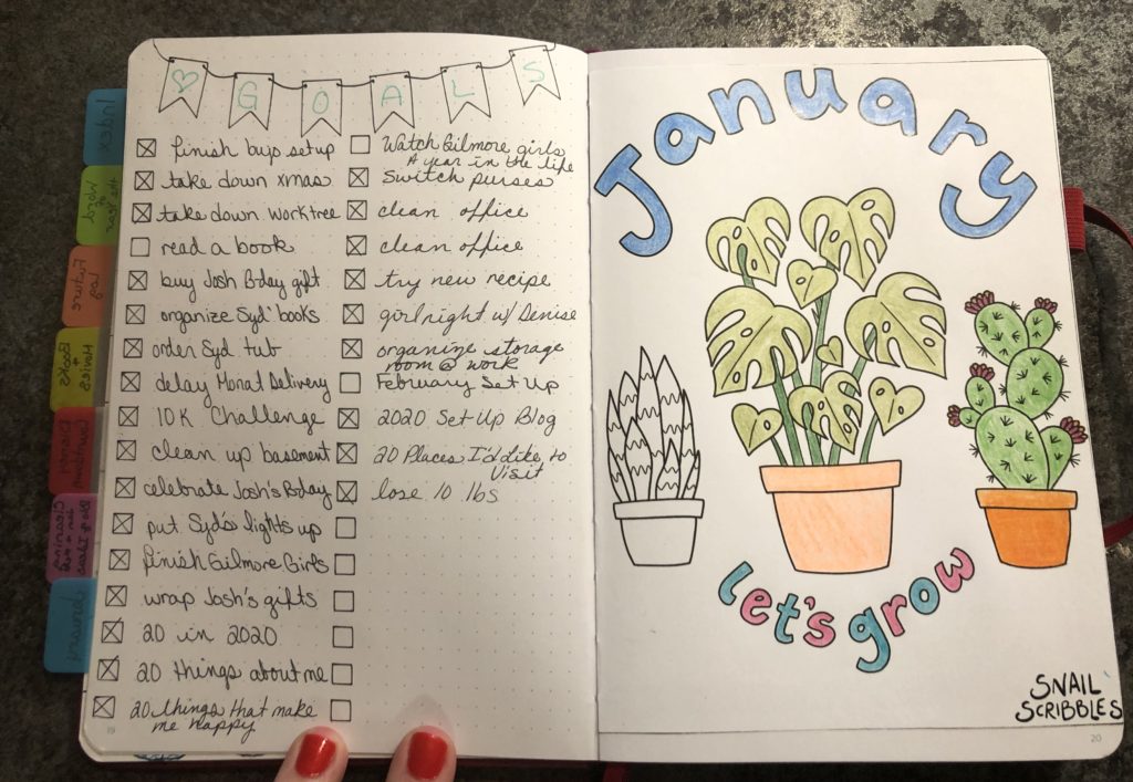 January Bullet Journal Goals Spread