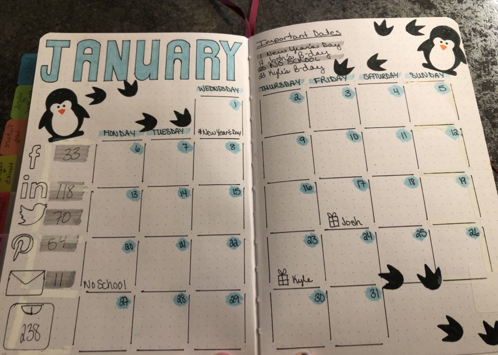 January Monthly Bullet Journal Spread