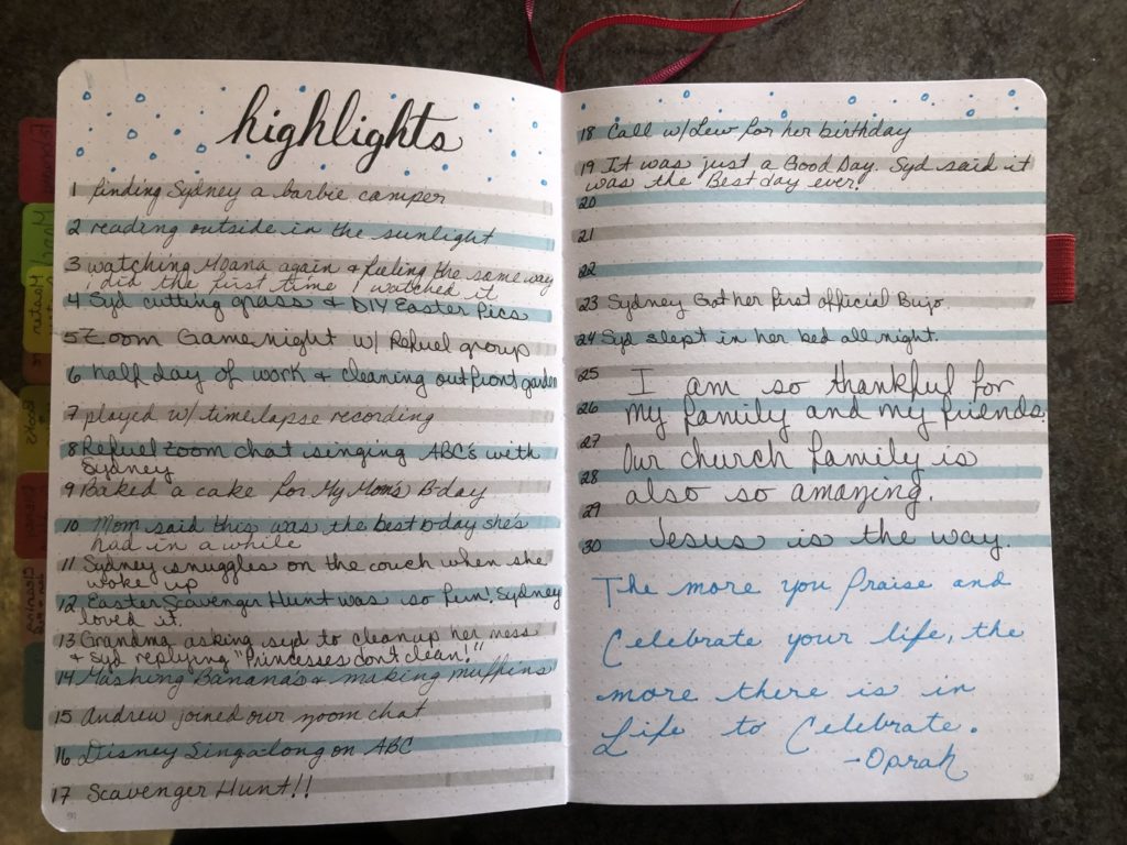 bullet journal highlights log gratitude log bujo