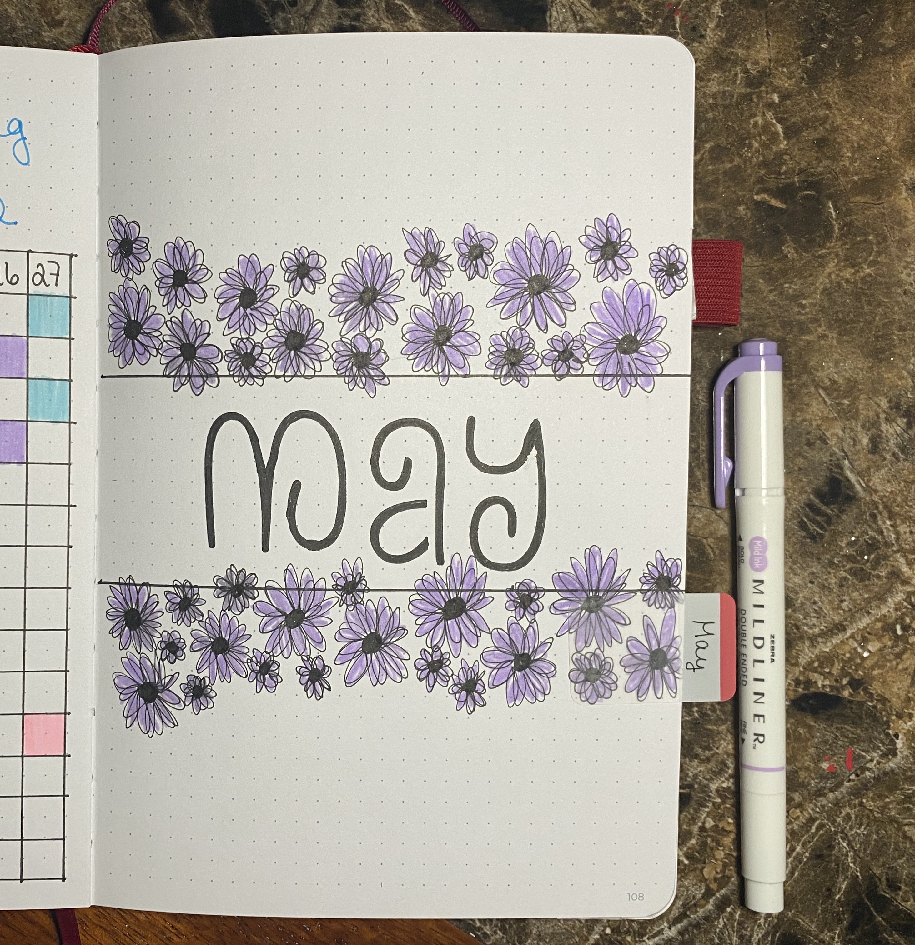 May 2020 Doodle daisies cover page for bullet journal