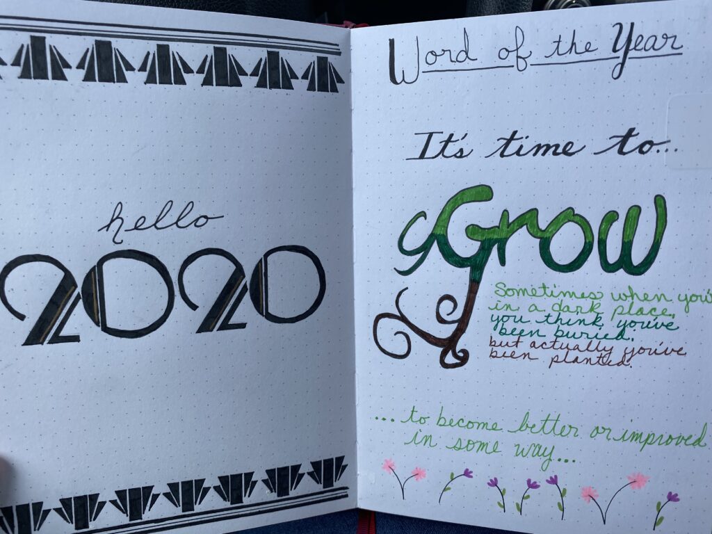 Bullet Journal First half of 2020 yearly cover page and word of the year