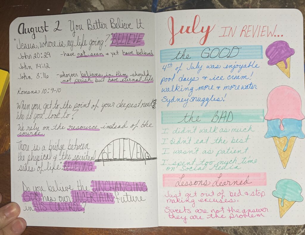 bullet journal july in review ice cream themed Flip Through July 2020