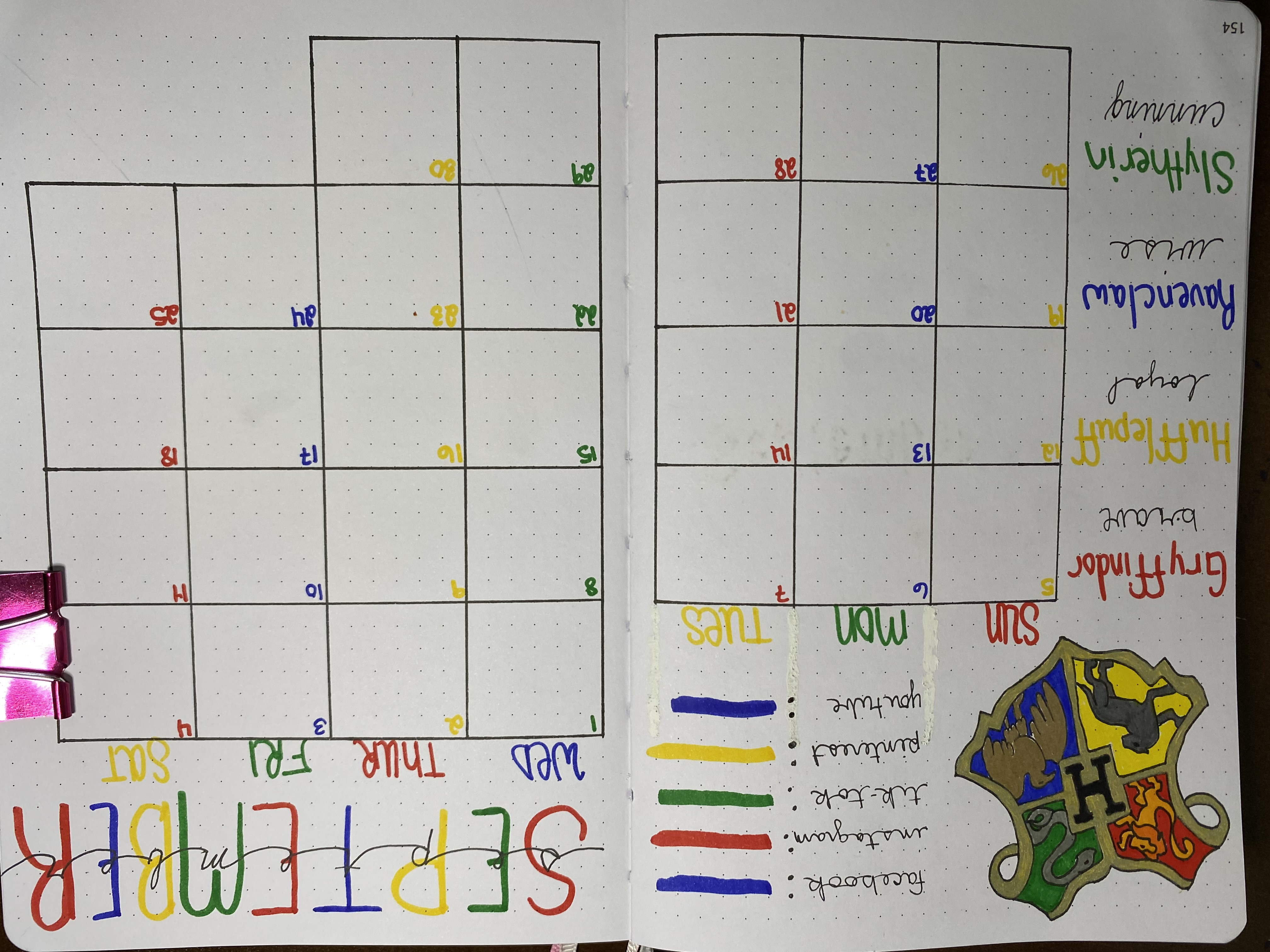 september calendar hogwarts themed harry potter bullet journal calendar