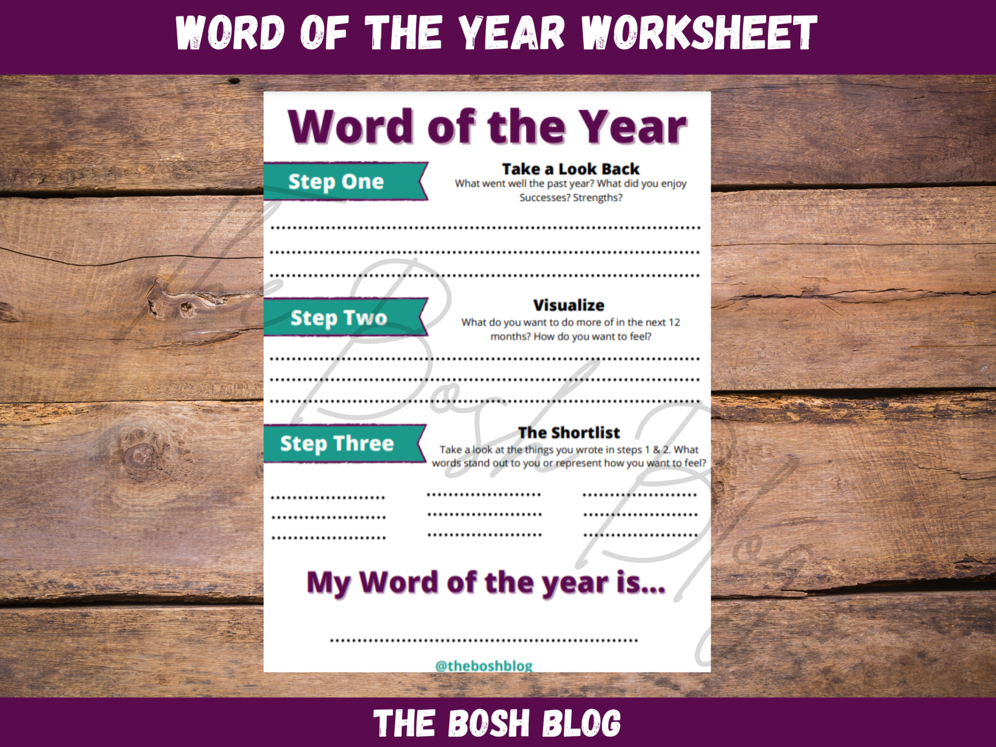 Word of the Year Printable Worksheet