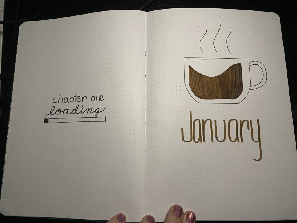 January Coffee Themed Bullet Journal Cover Page