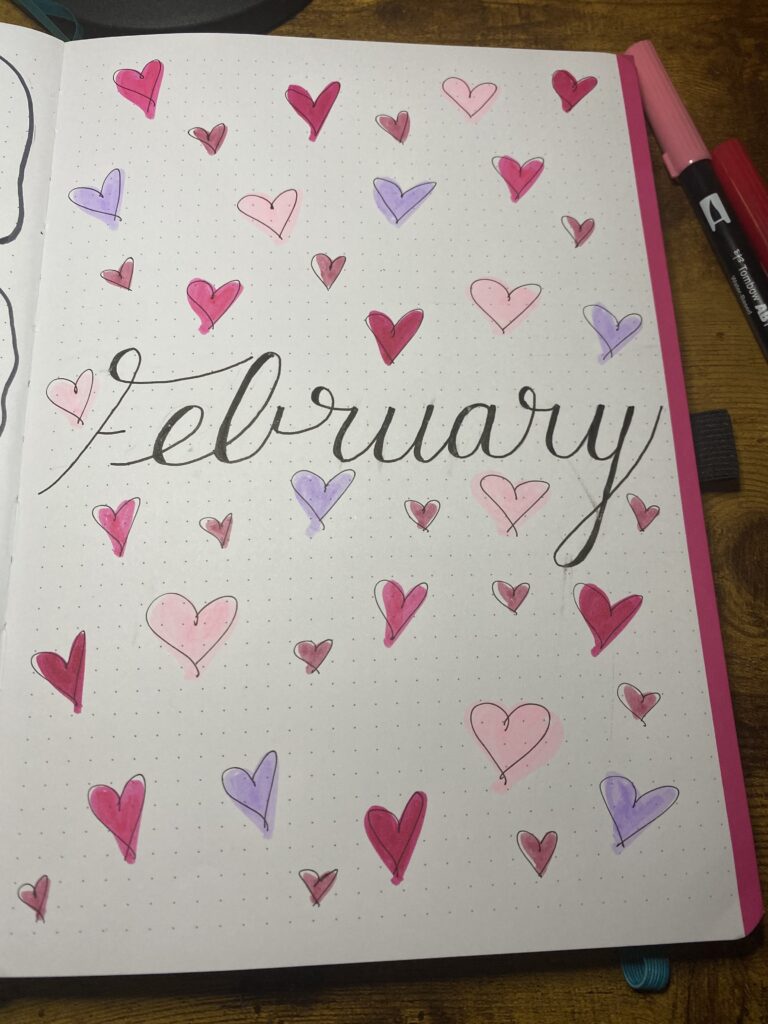 February Bullet Journal Inspiration colorful hearts theme