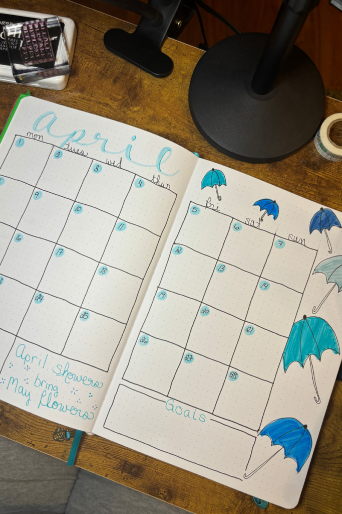 april umbrella-theme journal calendar