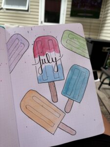 July Bujo Cover with Water color pop cicles