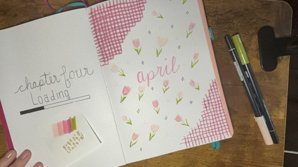 April Bullet Journal Cover Page with Tulips