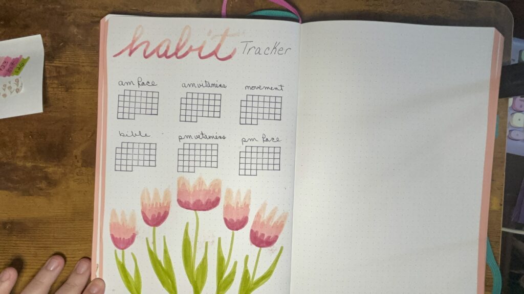 April Bullet Journal Habit tracker with ombre tulips