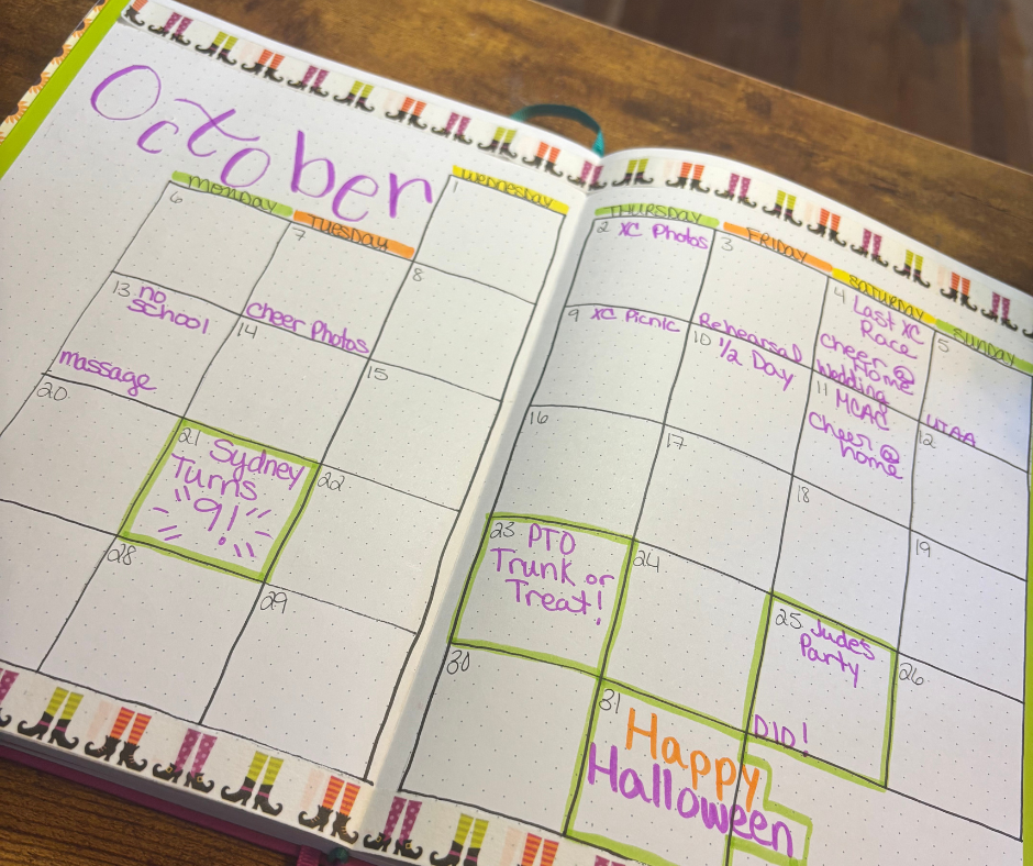 October Bullet Journal Setup calendar spread