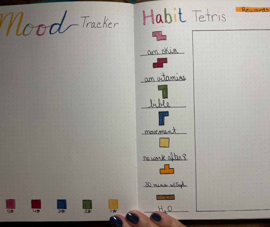 September bullet journal setup mood tracker and habit tetris