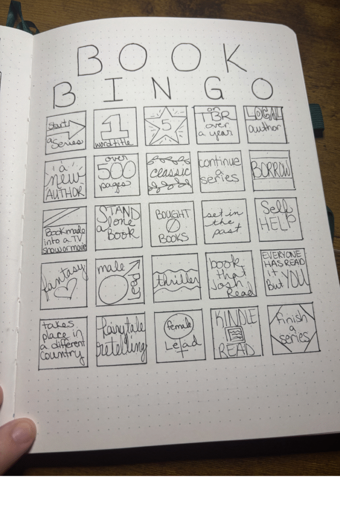 book bingo page in my reading journal