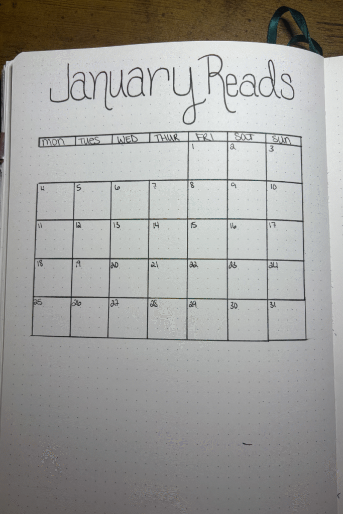 monthly reading log example from january in my reading journal